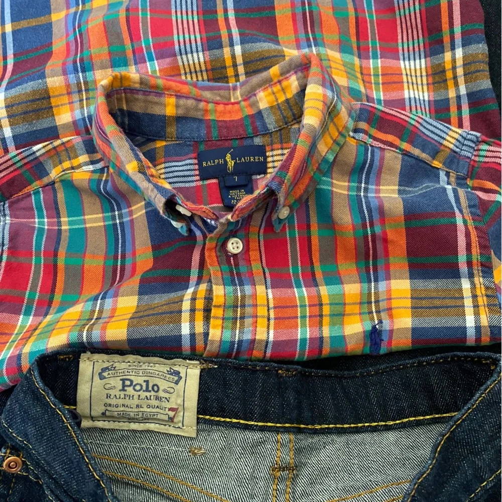 Ralph Lauren Flannel Colorful Plaid Shirt and Dark Jeans Set
